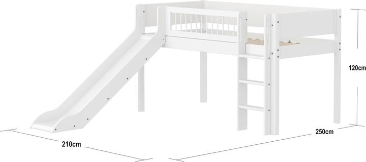 Produktbild Flexa Halbhohes Bett White mit gerader Leiter Streben und Rutsche (90 x 200 cm)