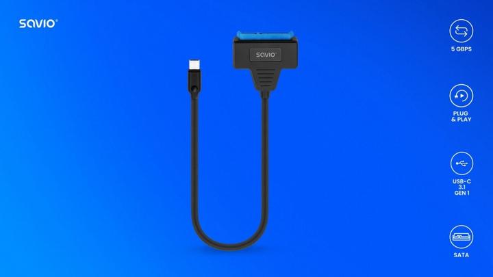 Actual product image Savio AK-69 Adapter USB-C 3.1 Gen 1 (M) - SATA (F) for 2 5 drives (0.25 m, USB 3.1)