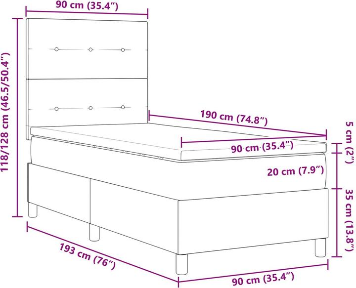 Produktbild vidaXL Boxspringbett (90 x 190 cm)