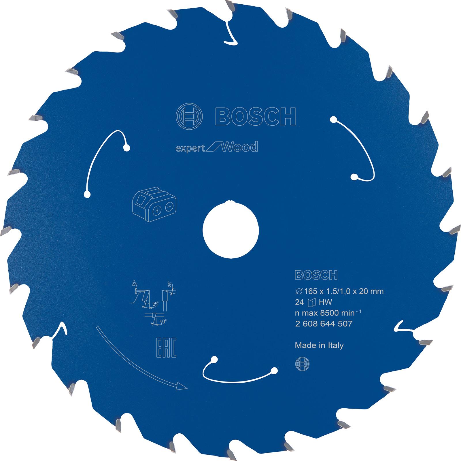 Bosch Professional Zubehör, Sägeblatt, Akku-Kreissägeblatt Expert for Wood, 165 x 1,5/1 x 20, 24 Zähne