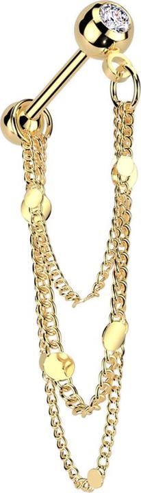 Actual product image Star Piercing Micro Barbell vergoldet mit Kugel und Kugeln Kristall silber drei Kette mit Scheiben (Brass, Surgical steel 316L)