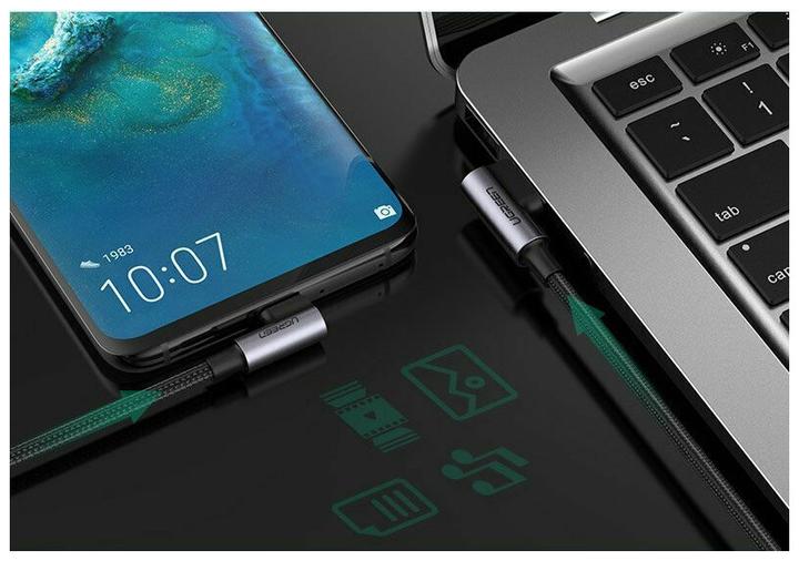 Actual product image Ugreen USB-C angled to USB-A 2.0 angled 3A data cable (2 m, USB 3.0, 18 W)