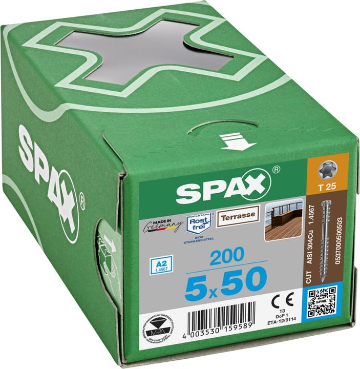 Productafbeelding Spax Terrasse A2 Zylinderkopf T-Star Plus T25 Fixiergewinde Cut (200 Schroeven per stuk, 5 x 50 mm)