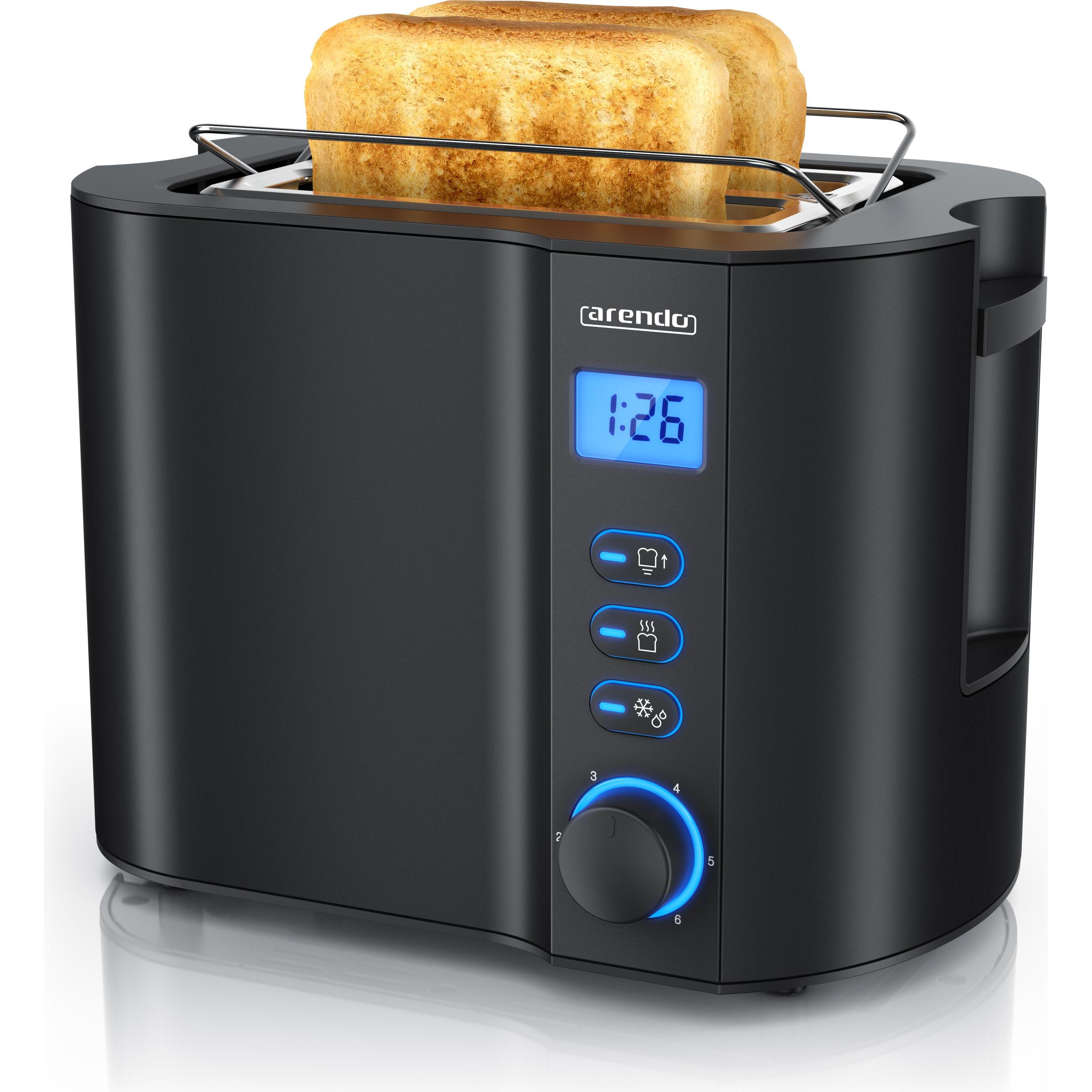 Arendo Toaster Edelstahl 2 Scheiben Kurzschlitz, Doppelwand, Brötchenaufsatz, Display mit Restzeitanzeige, Toaster, Schw...