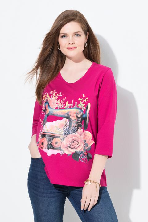 Actual product image Ulla Popken Sewing Machine 3/4 Sleeve Graphic Tee (62)