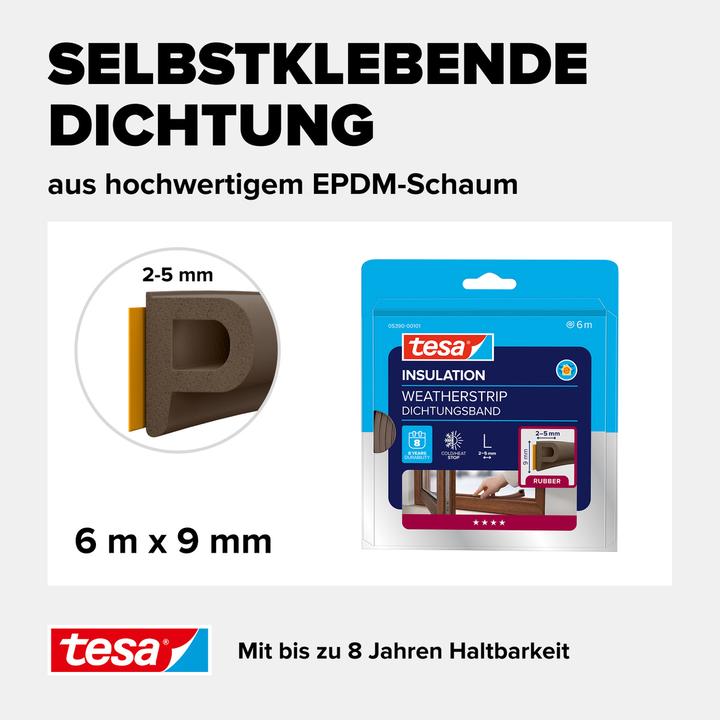 Produktbild tesa tesamoll CLASSIC P-Profil Fensterdichtung, Gummidichtung zum Isolieren