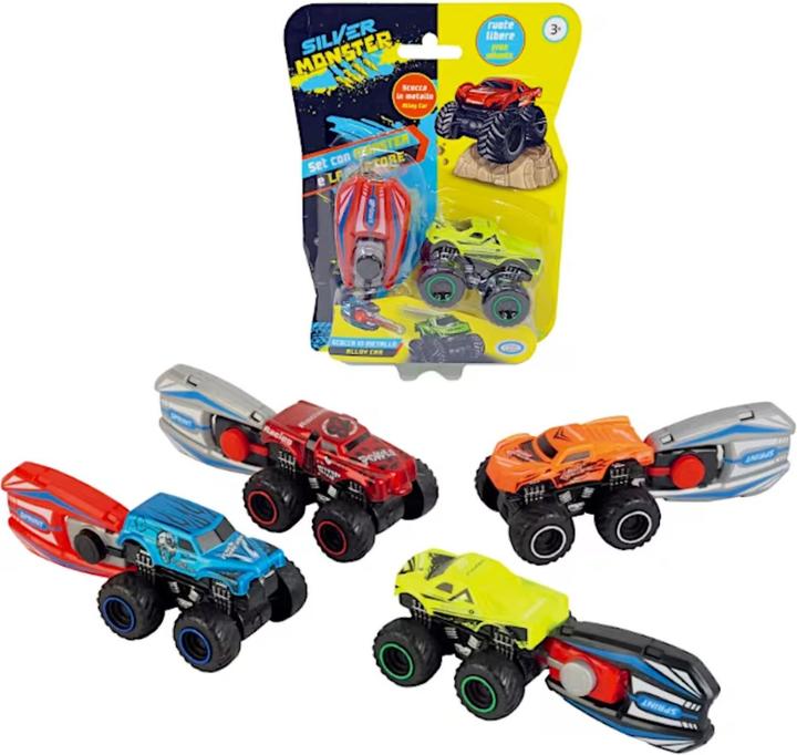 Produktbild ODS Silver Monster - Set Auto con lanciatoremonster a ruote libere con lanciatore, SCOCCA IN METALLO