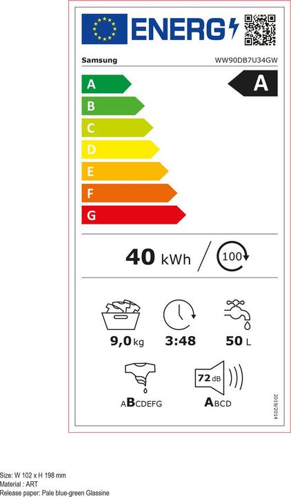 Energie-Label Samsung WW90DB7U34GWU5 (9 kg, Links)