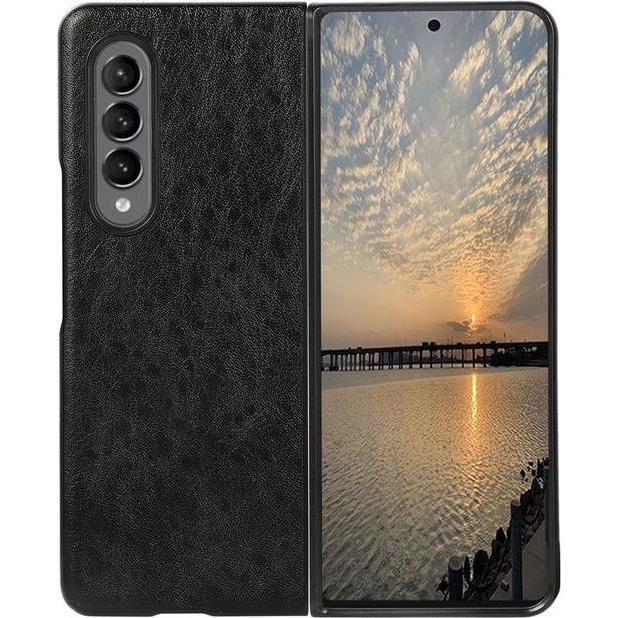 MU Classic Crazy Horse Leder Hardcase Hülle (Samsung Galaxy Z Fold3), Smartphone Hülle, Schwarz