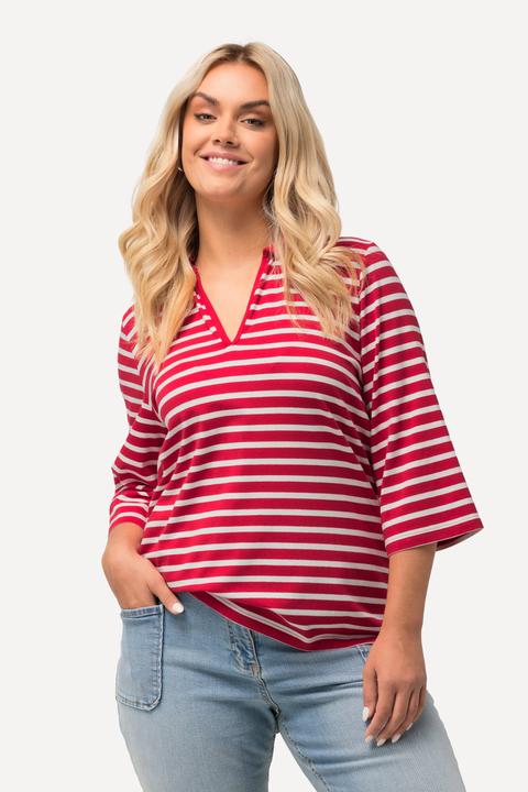 Produktbild Ulla Popken Poloshirt, Ringel, V-Ausschnitt, 3/4-Arm (50, 52)