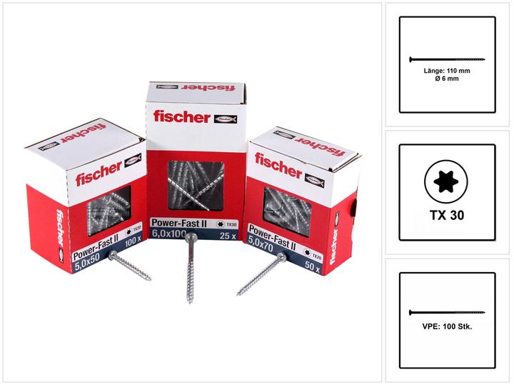 Produktbild Fischer PowerFast II 6,0x110 SK TX TG blvz 100 (1 Schrauben pro Stück)