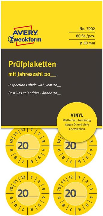 Produktbild Avery -Zweckform 80 St. Prüfplakette 20XX Gelb (Ø) 30 mm 30 mm