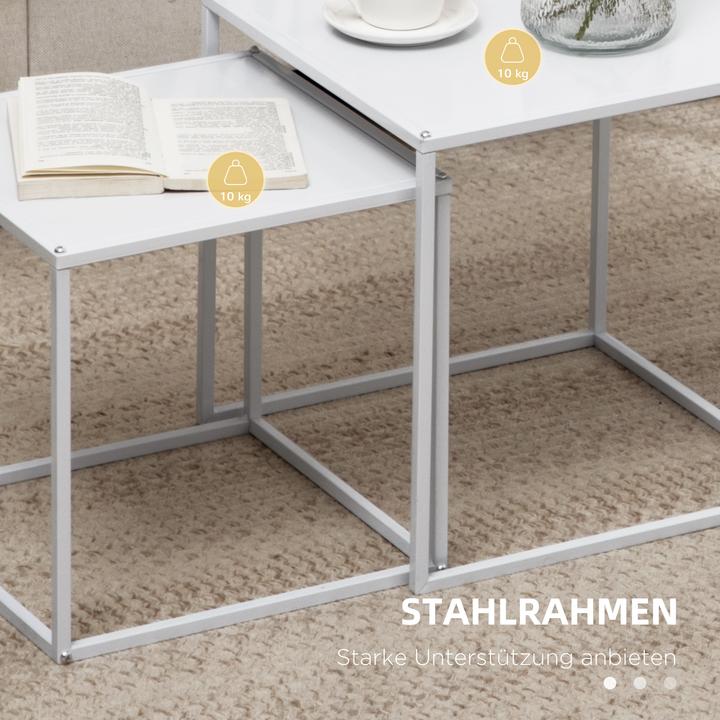 Produktbild Homcom Couchtisch-Set Stahl Weiss (40 x 40 x 40 cm)