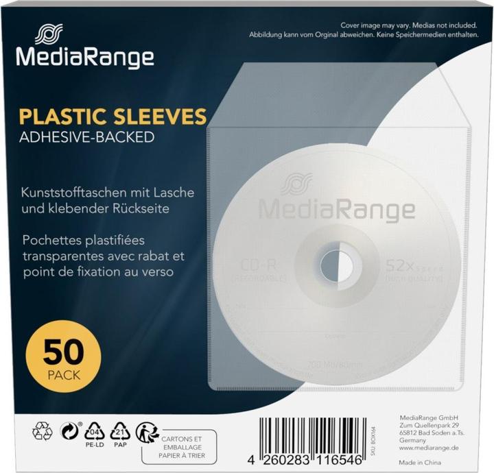 Productafbeelding MediaRange Plastic zakje 1 schijfje met tabbladen met kleefruggen. 50 stuks