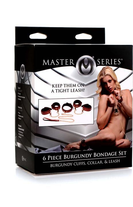 Productafbeelding Master Series 6-Delige Bourgondische Bondage Set Bourgondische Boeien, Halsband en Leiband - Bourgondisch