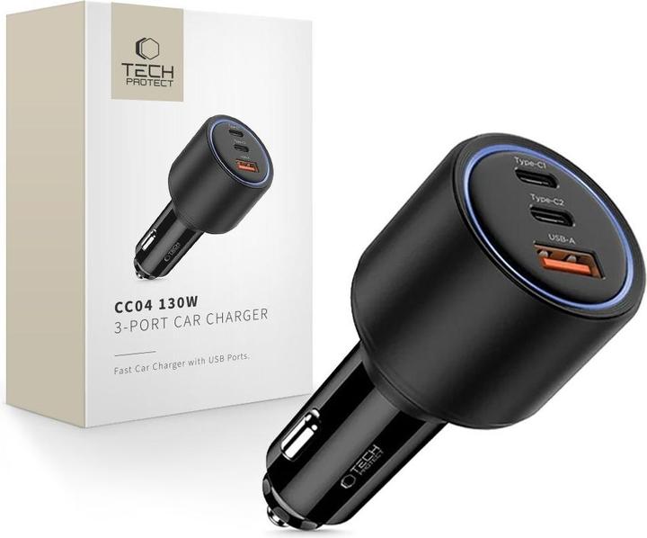Actual product image Tech-Protect CC04 3-port PD130W car charger - black