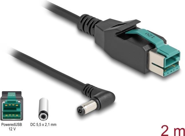 Actual product image Delock PoweredUSB cable 12 V plug to DC 5.5 x 2.1 mm angled plug 2 m (2 m)