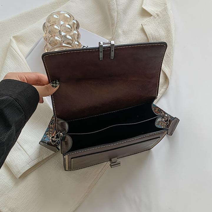 Immagine prodotto Only-Bags.Store Mini borsa a tracolla quadrata retrò e versatile, classica borsa a tracolla strutturata con patta