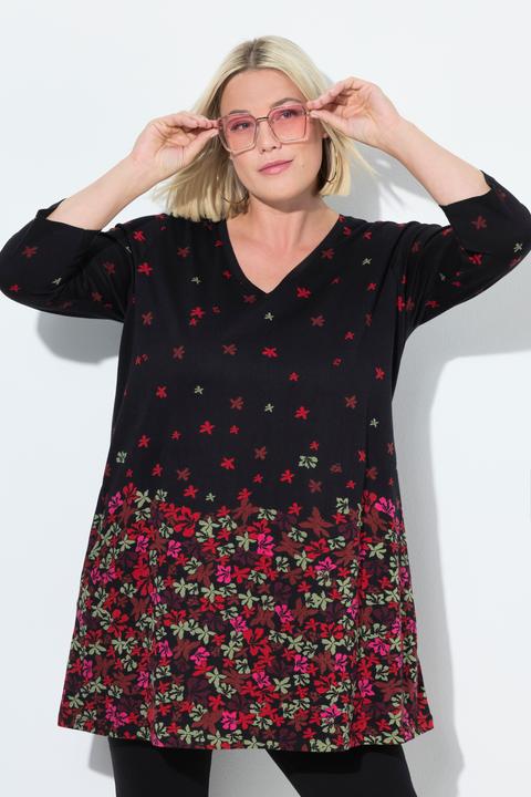 Produktbild Ulla Popken Longshirt, bedruckt, A-Linie, V-Ausschnitt, 3/4-Arm (58)