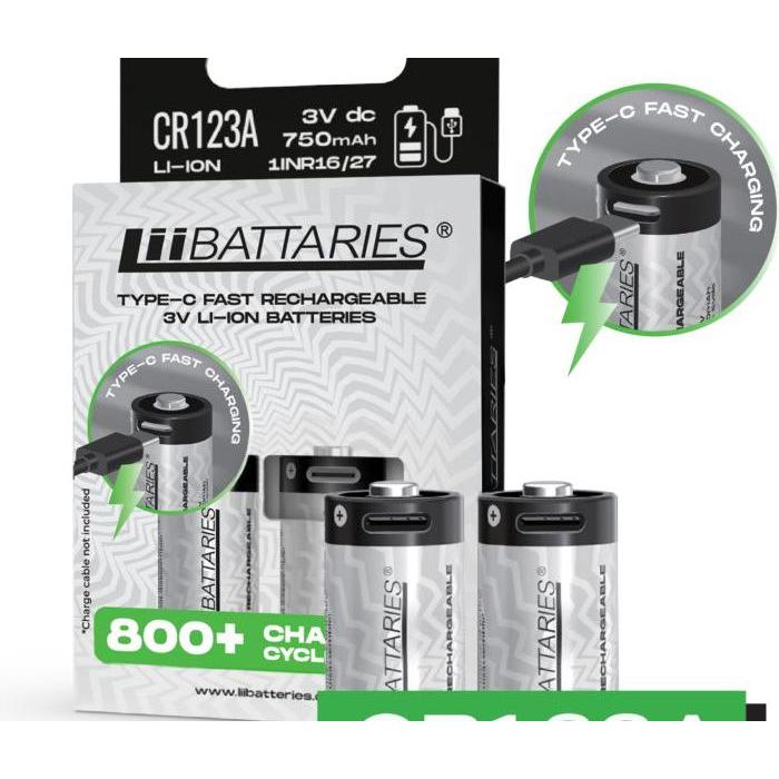 LiiBateries Akumulator LiiBatteries CR123A 750mAh bl./2szt USB-C (2 pz., RCR123A, 750 mAh), Batterie + pile
