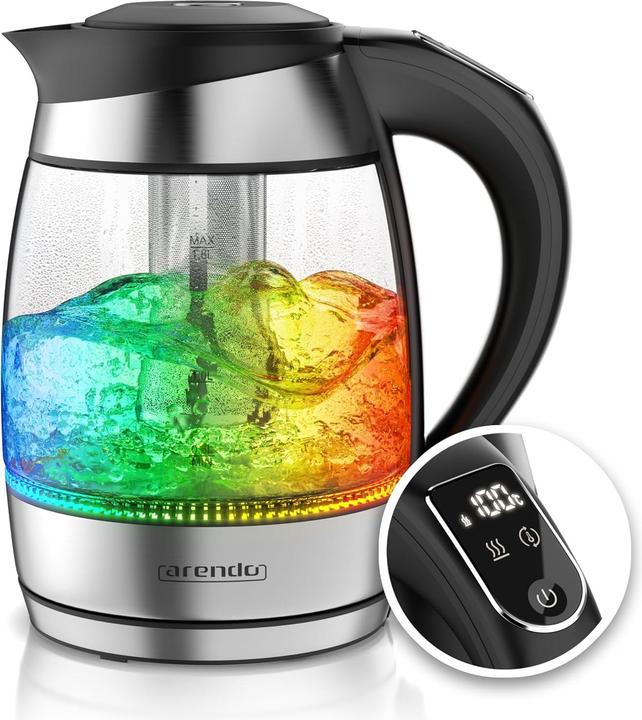 Arendo Wasserkocher Prime Tea Typ 2 mit Temperatureinstellung, LED Beleuchtung & Teesieb (1.80 l)