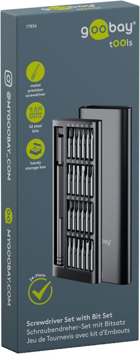 Produktbild Goobay Schraubendreher-Set mit 24-tlg. Präzisions-Bitsatz (Innensechsrund, Kreuzschlitz, Spanner, Tri-Wing)
