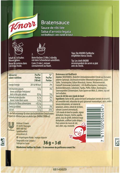 Nährwerte und Zutaten Knorr Bratensauce (3 Stk.)