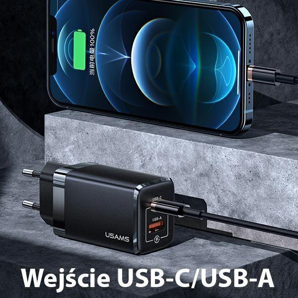 Actual product image Usams Ład. siec. T41 USB-C+USB GaN 47W PD+QC (only head) Fast Charging czarny/black CC137TC01 (US-CC (47 W, 2 ports)