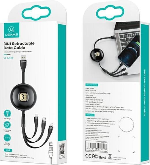 Immagine prodotto Usams Cavo USB U69 3w1 1m Blu / Blu (lightning / microUSB / USB-C) SJ508USB02 (US-SJ508) (1 m)