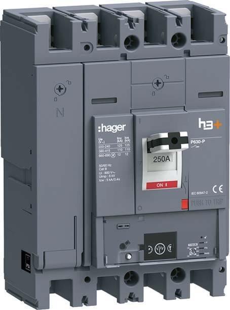 Actual product image Hager HPW251NR h3+ P630 Energy 4P4D250A 110kA Circuit breaker