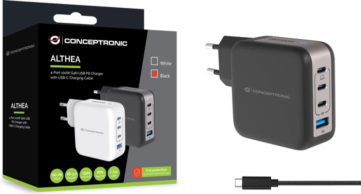 Produktbild Conceptronic Ladegerät 4Port 100W,3xUSB-C,3-in-1 USB-A PD sw (100 W, 4 Ports)