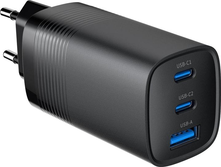 Actual product image Gembird Power Delivery Charger 1xA 2xC GaN Black (65 W, 3 ports)