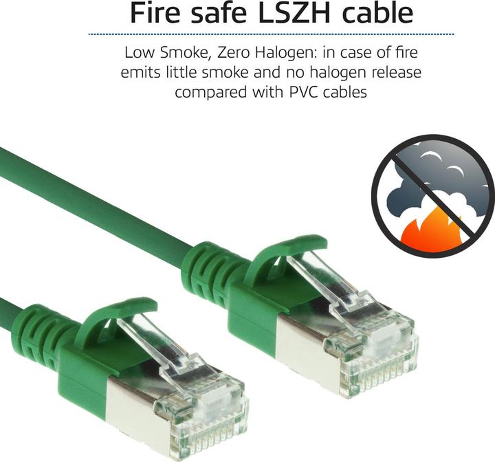Produktbild ACT Green 2 meter LSZH U/FTP CAT6A datacenter slimline patch cable snagless with RJ45 connectors (U/FTP, CAT6a, 2 m)