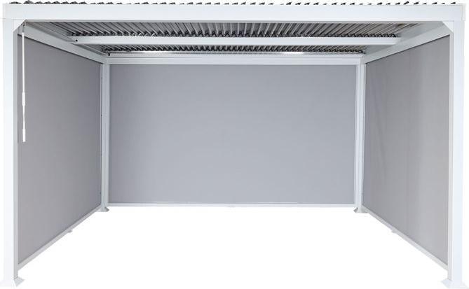 Produktbild Mendler Alu Pergola HWC-L41 mit 3x Seitenwand, Lamellen-Pavillon, stabiles 8cm-Metall-Gestell 3x3,7m – weiss (306 cm, 368 cm)