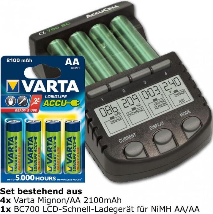Produktbild AccuCell Schnellladegerät BC-700 ALPHA700 inkl. Akkus mit 2100mAh (4 Stk., AA, Ladegerät inkl. Akku)