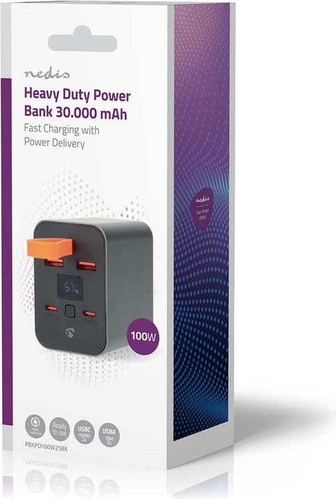 Productafbeelding Nedis PowerBank | 30000 mAh | 1.5 / 2.0 / 3.0 / 5.0 A | PD3.0| Lithium-Polymeer (30000 mAh, 100 W, 111 Wh)