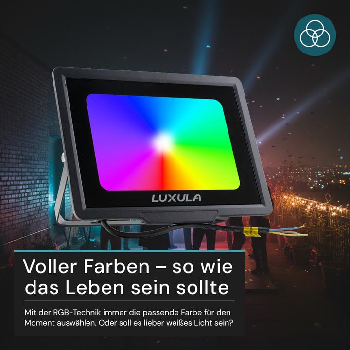 Image du produit Luxula Projecteur à LED RGB LX400184, 100W, IP65, noir, avec télécommande (IP65)