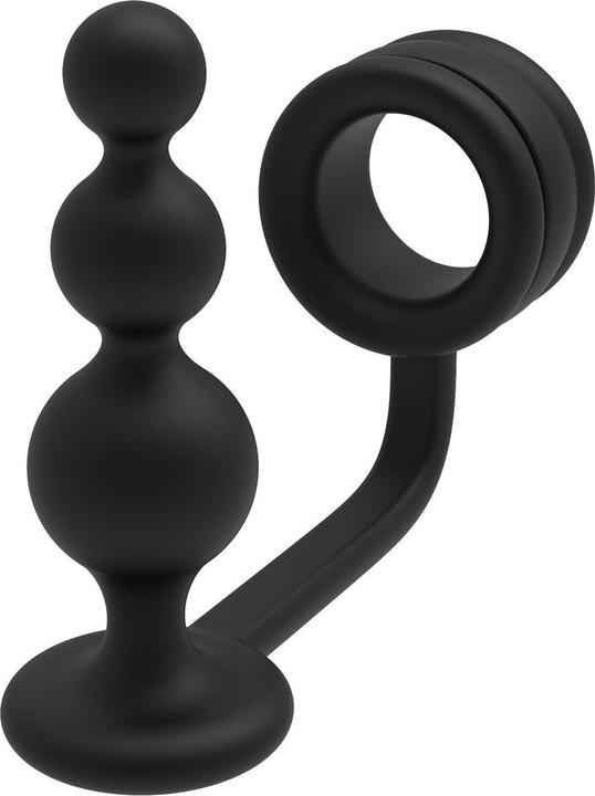 Produktbild Dreamtoys Dream Toys Ramrod Cockring With Beaded Anal Plug Black 11 cm