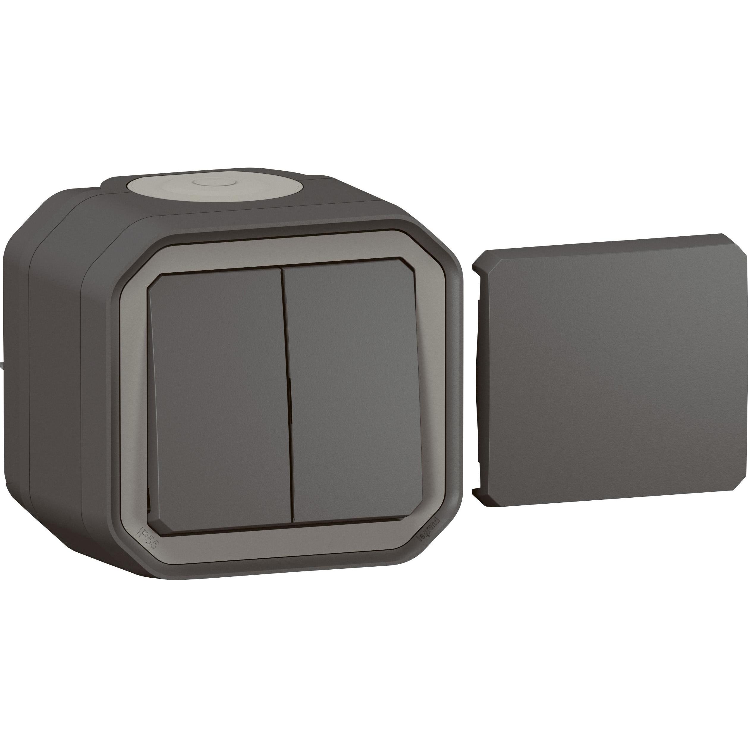 Legrand Plexo New 5-in-1-Feuchtraum-Aufputz-Schalter, Taster + Schalter, Grau