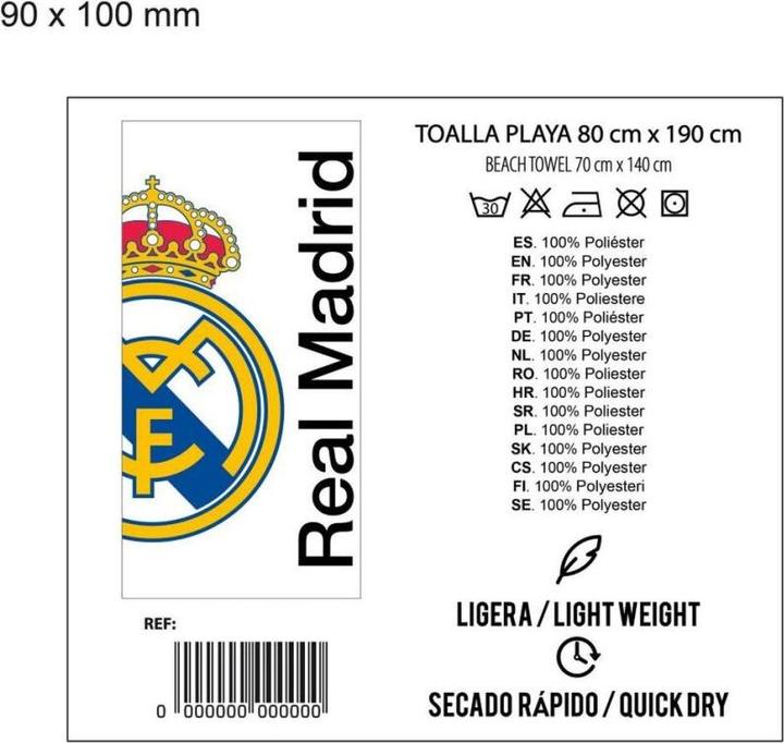 Actual product image Cerdá Real Madrid microfibre beach towel (180 x 90 cm)