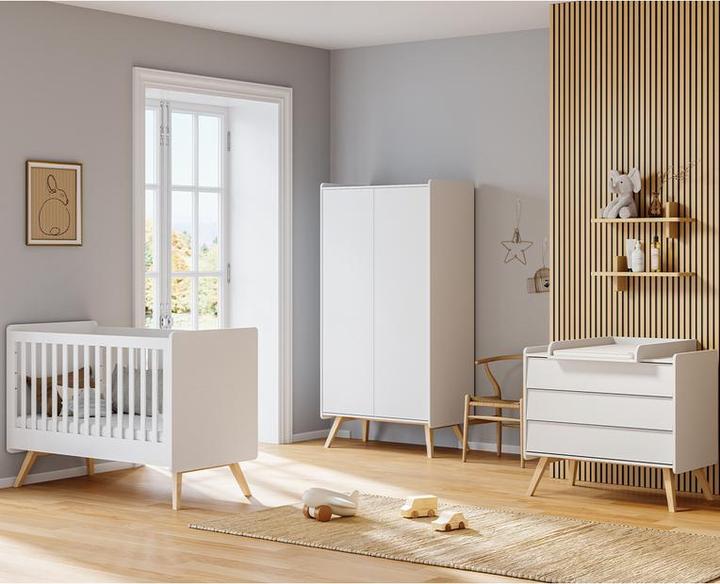 Petits-Meubles Chambre complète lit bébé 60x120 commode à langer et armoire 2 portes Vox Vintage Blanc et Bois (Baby cot, Changing unit)