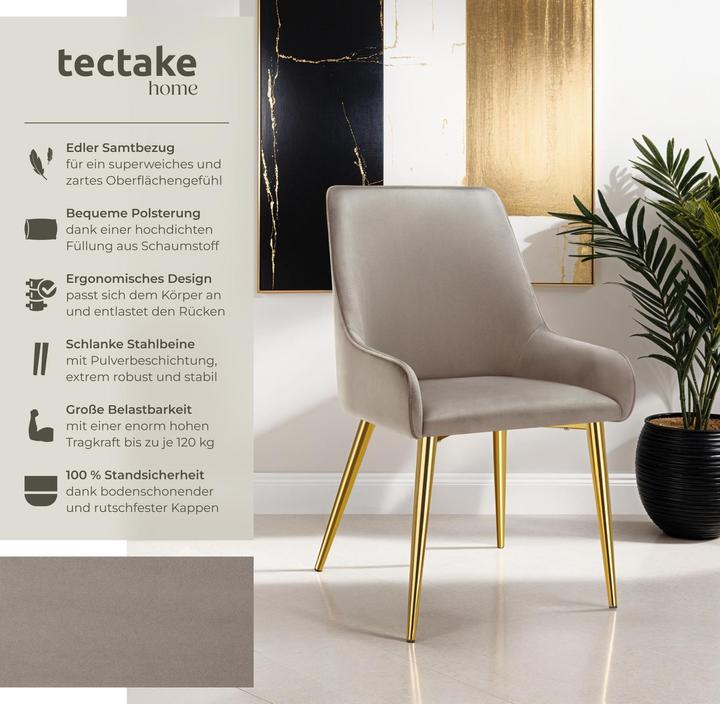 Produktbild tectake Polsterstuhl Avane, Samtoptik, Belastbarkeit 120 kg