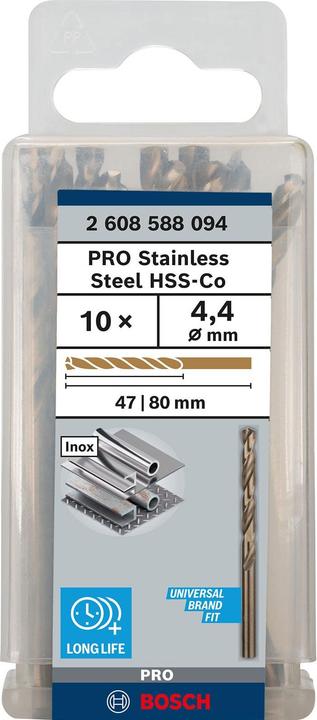 Produktbild Bosch Professional Zubehör PRO Stainless Steel HSS-Co Spiralbohrer, 4,4 x 47 x 80 mm (4.4 mm)