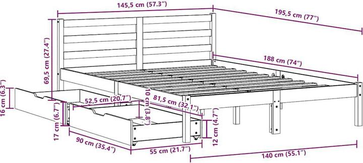 Image du produit vidaXL Bettrahmen (140 x 190 cm)