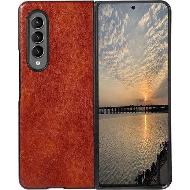 MU Classic Crazy Horse Leder Hardcase Hülle (Samsung Galaxy Z Fold3), Smartphone Hülle, Braun