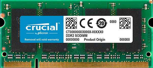 Actual product image Crucial 2GB DDR2 PC667 SODIMM PC2-5300 (1 x 2GB, 667 MHz, DDR2-RAM, SO-DIMM)
