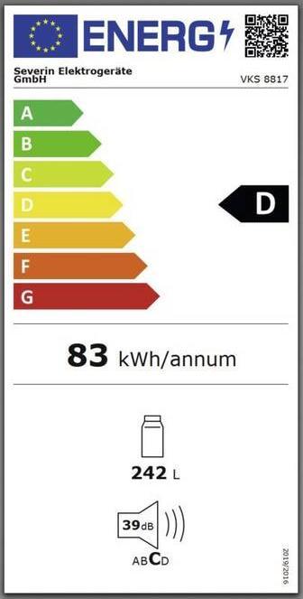 Etichetta energetica Severin VKS8817 (242 l)