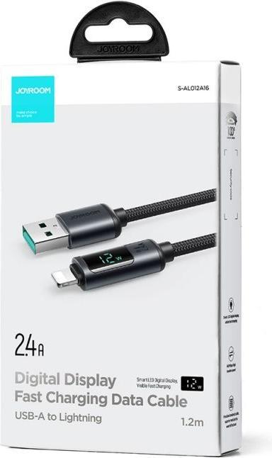 Actual product image Joyroom S-AL012A16 Prism Series 2.4A USB-A to Lightning Digital Display Fast Charging Data Cable 1.2m-Black (1.20 m, USB 2.0)