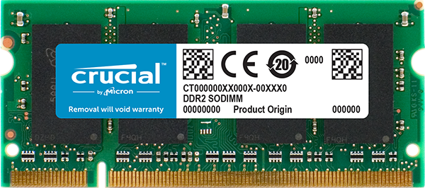 Image du produit Crucial 2GB DDR2 PC667 SODIMM PC2-5300 (1 x 2GB, 667 MHz, DDR2-RAM, SO-DIMM)