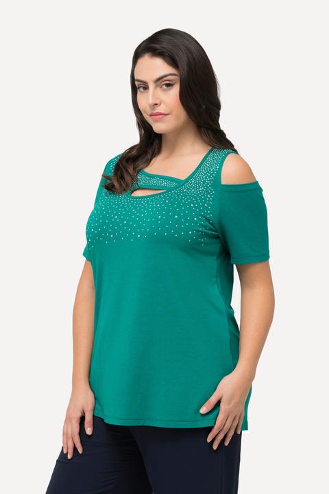 Produktbild Ulla Popken T-Shirt, Ziersteine, A-Linie, Cut-Outs, Halbarm (46, 48)